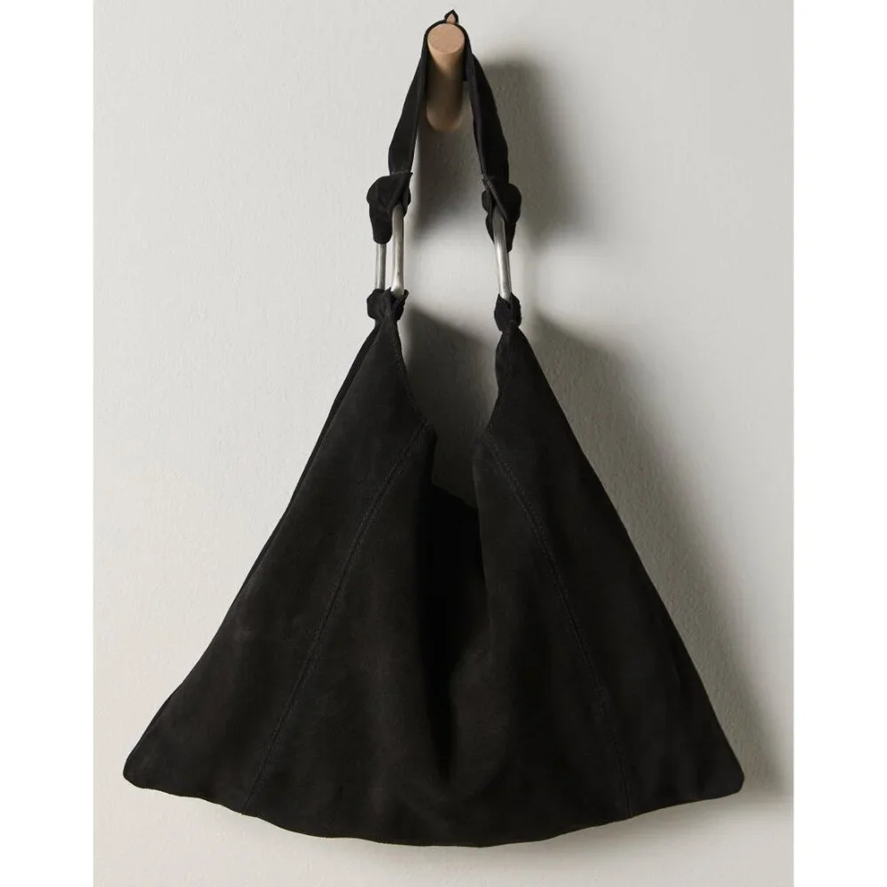 FREE PEOPLE Bobbi Slouch Suede Tote / Black - Picture 4 of 9